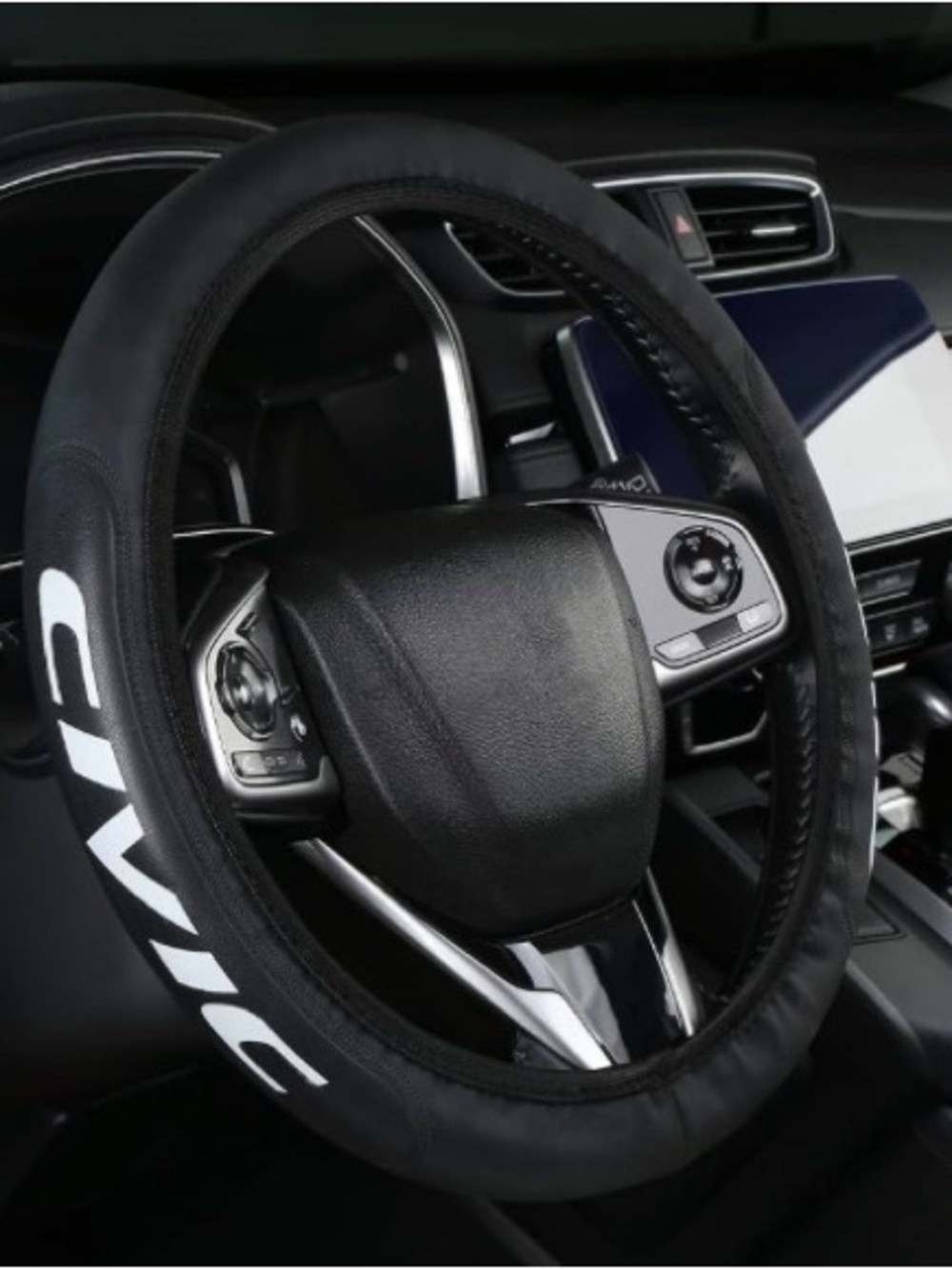 Honda CIVIC Black Steering Wheel Cover with White Lettering